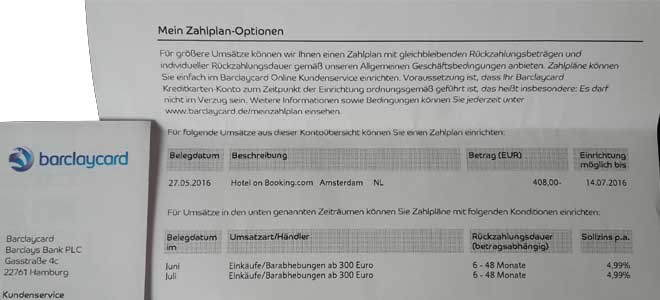 Barclaycard Mein Zahlplan - Beispiel